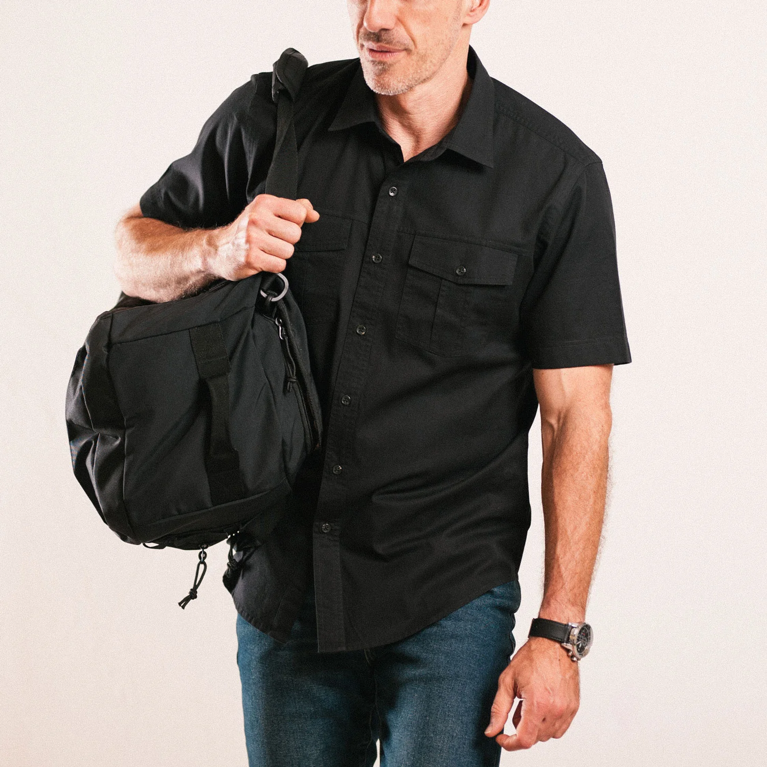 Primer Short Sleeve Utility Shirt – Jet Black Cotton Twill - Image 4