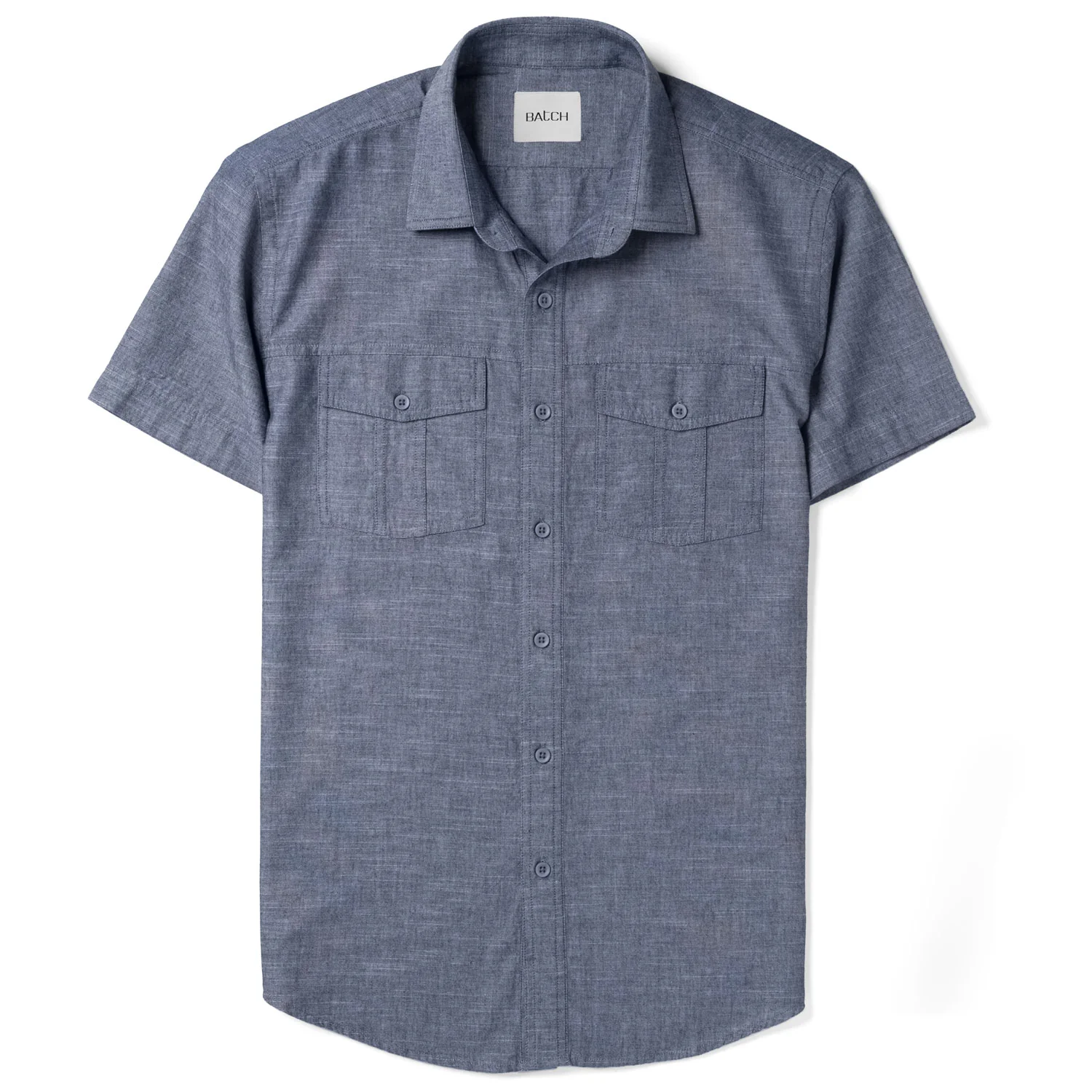 Primer Short Sleeve Utility Shirt – Navy Blue Slub Chambray - Image 2