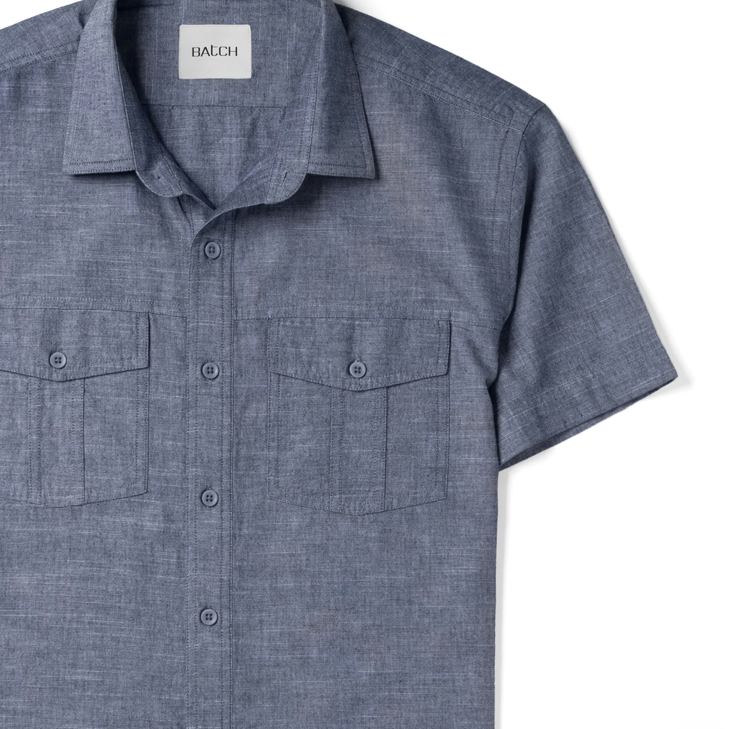 Primer Short Sleeve Utility Shirt – Navy Blue Slub Chambray - Image 3