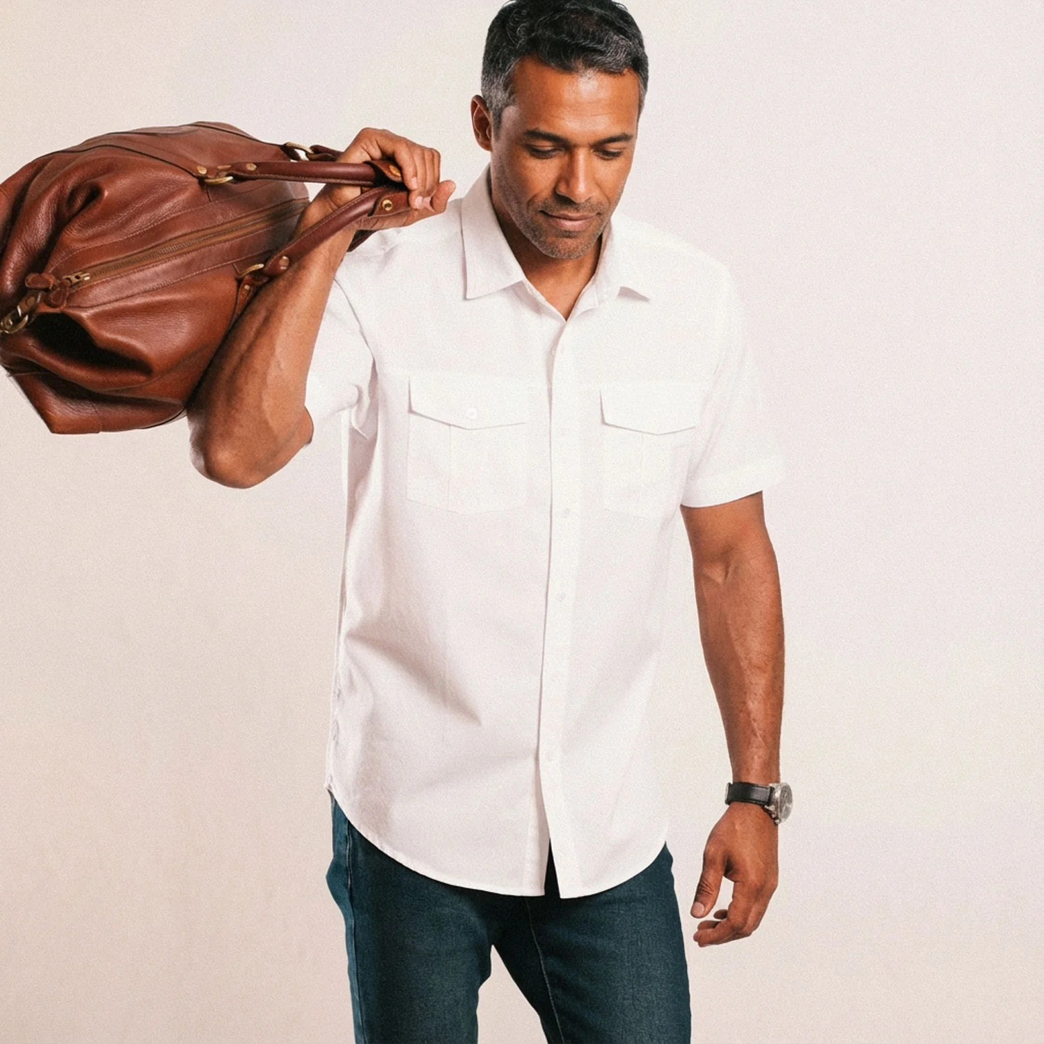 Primer Short Sleeve Utility Shirt – Pure White Cotton Twill - Image 4