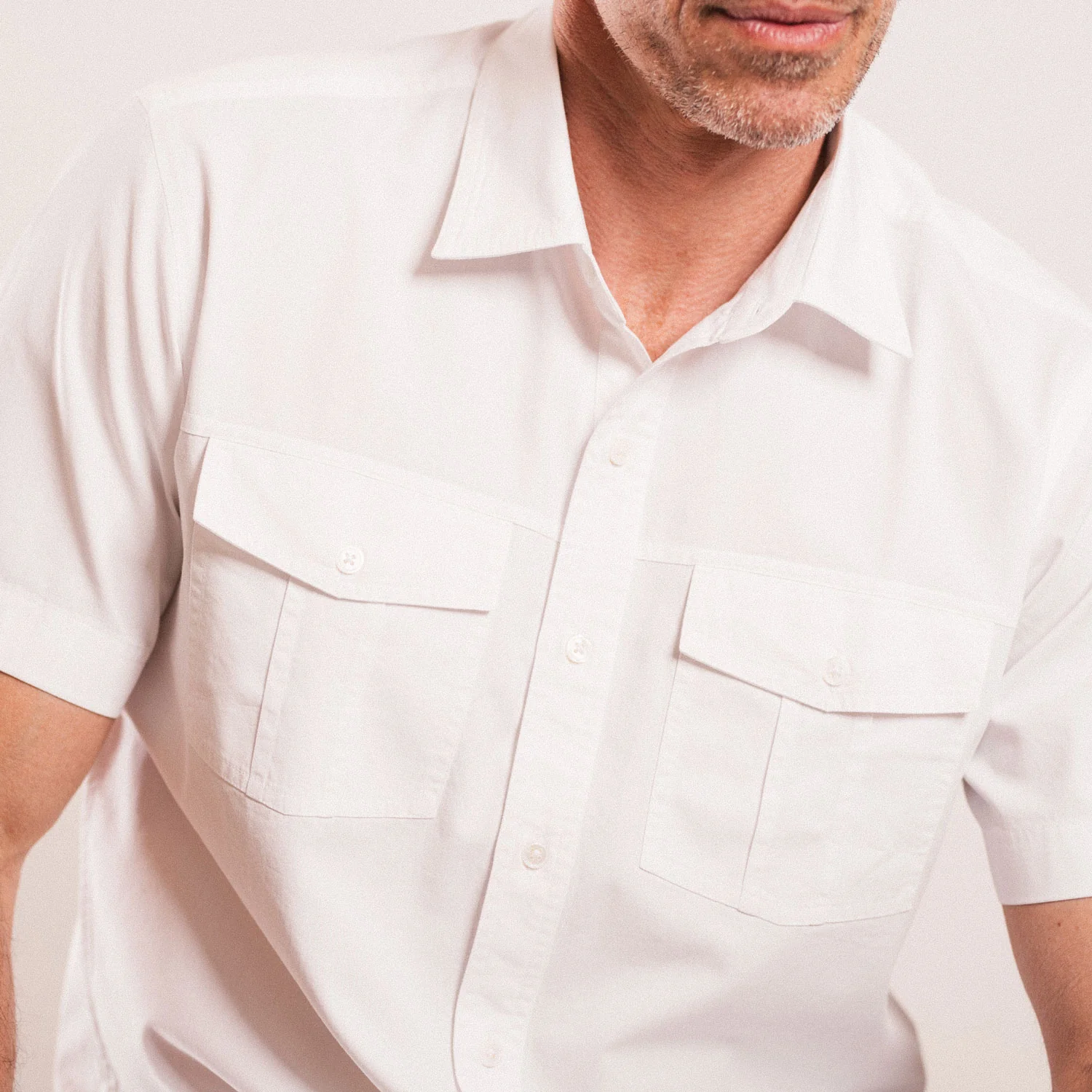 Primer Short Sleeve Utility Shirt – Pure White Cotton Twill - Image 5
