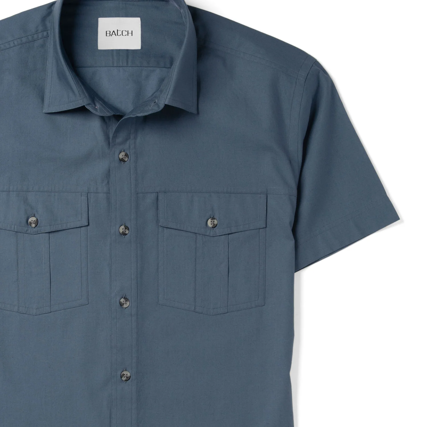 Primer Short Sleeve Utility Shirt – Stone Blue Mercerized Cotton - Image 3