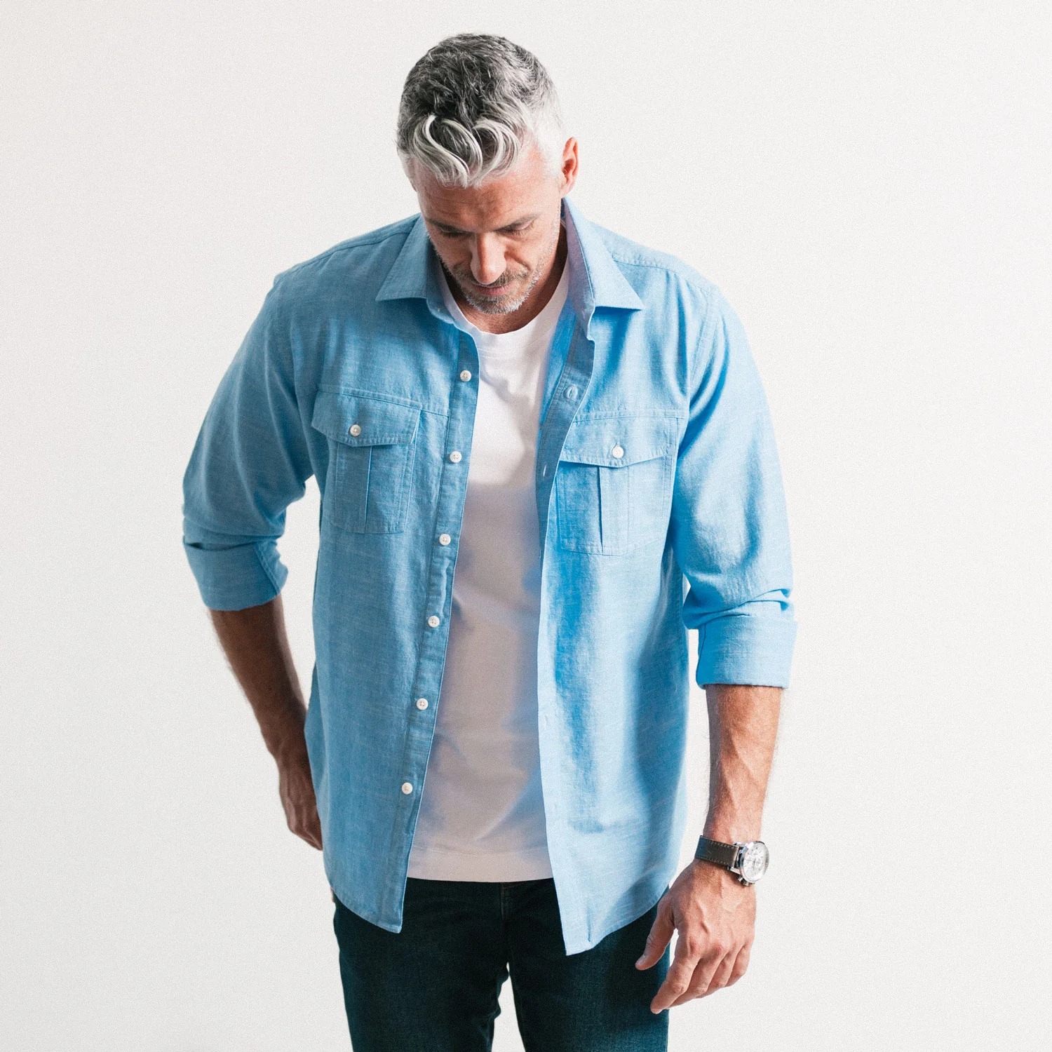 Primer Utility Shirt – Classic Blue Cotton Slub Chambray - Image 4