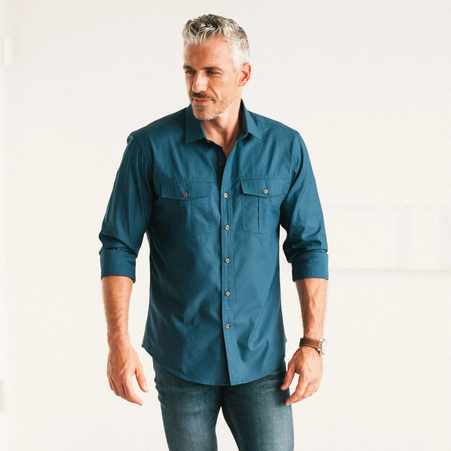 Primer Utility Shirt – Cobalt Blue Mercerized Cotton - Image 4