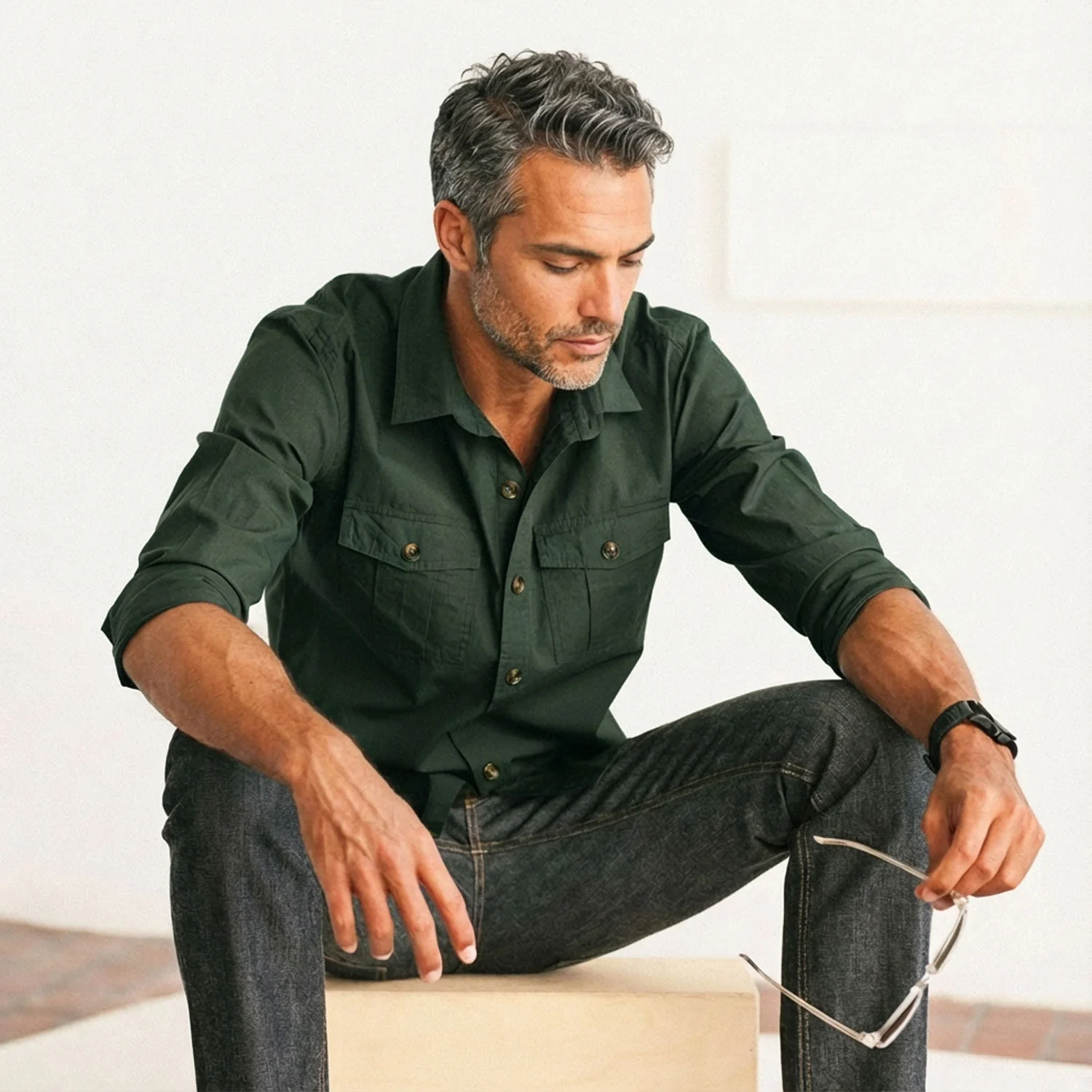 Primer Utility Shirt – Forest Green Cotton Twill - Image 4