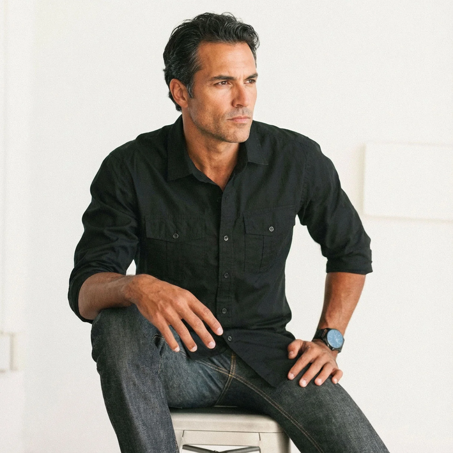 Primer Utility Shirt – Jet Black Cotton Twill - Image 4