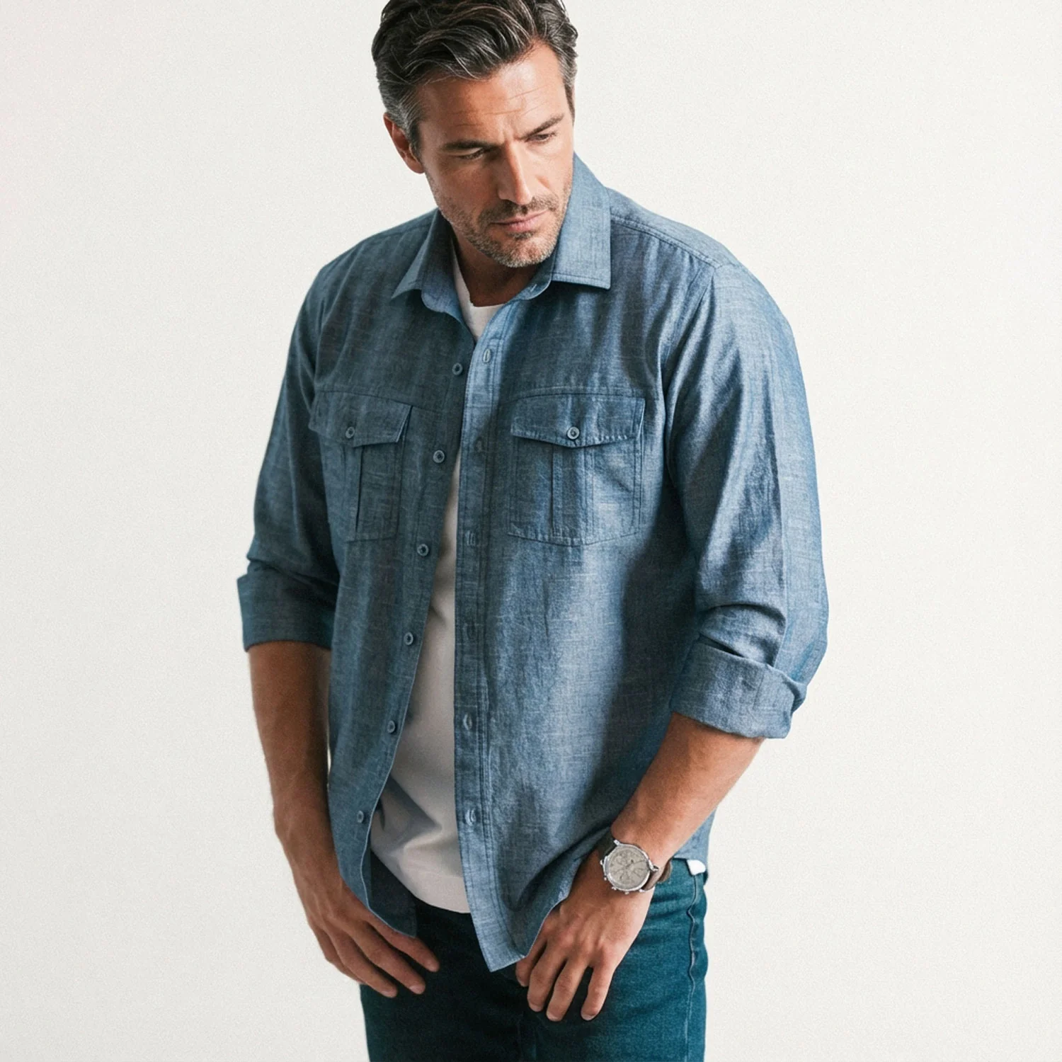 Primer Utility Shirt – Navy Blue Cotton Slub Chambray