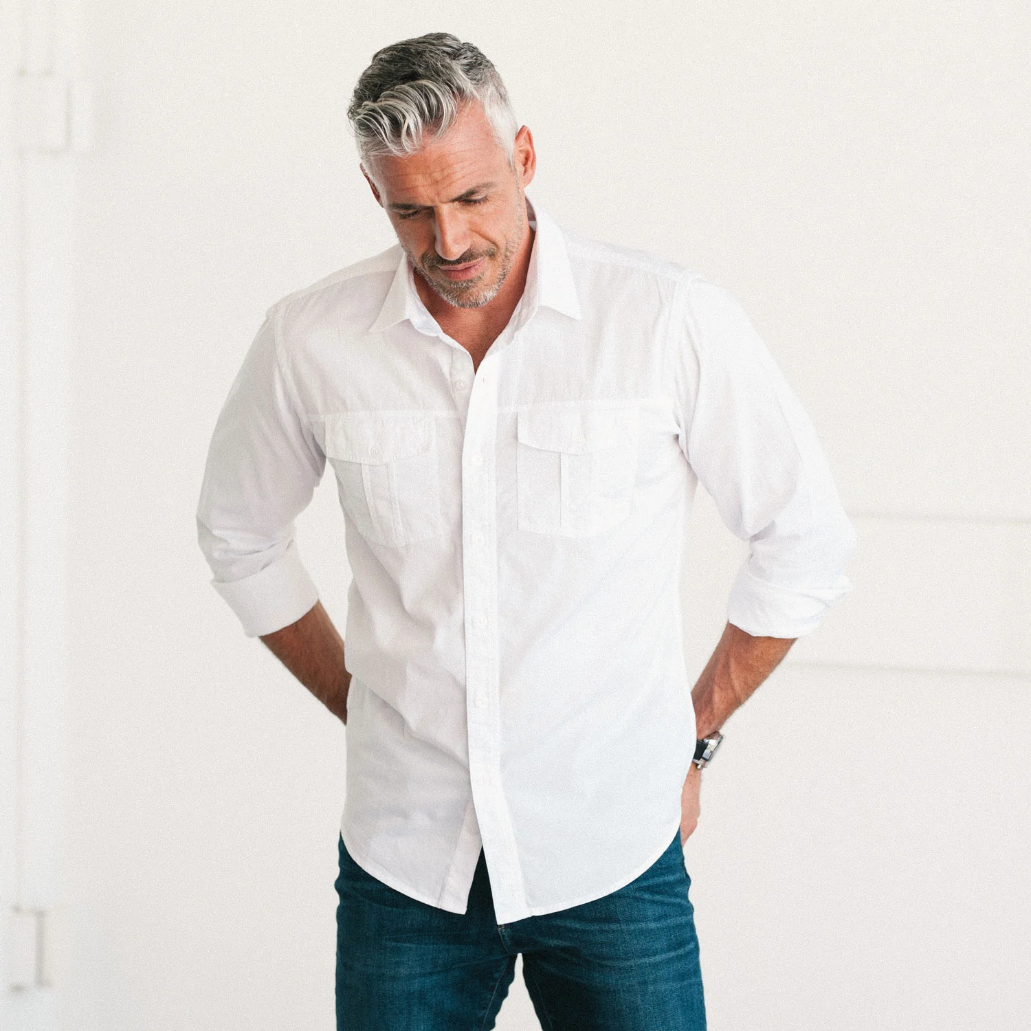 Primer Utility Shirt – Pure White Cotton Twill - Image 4