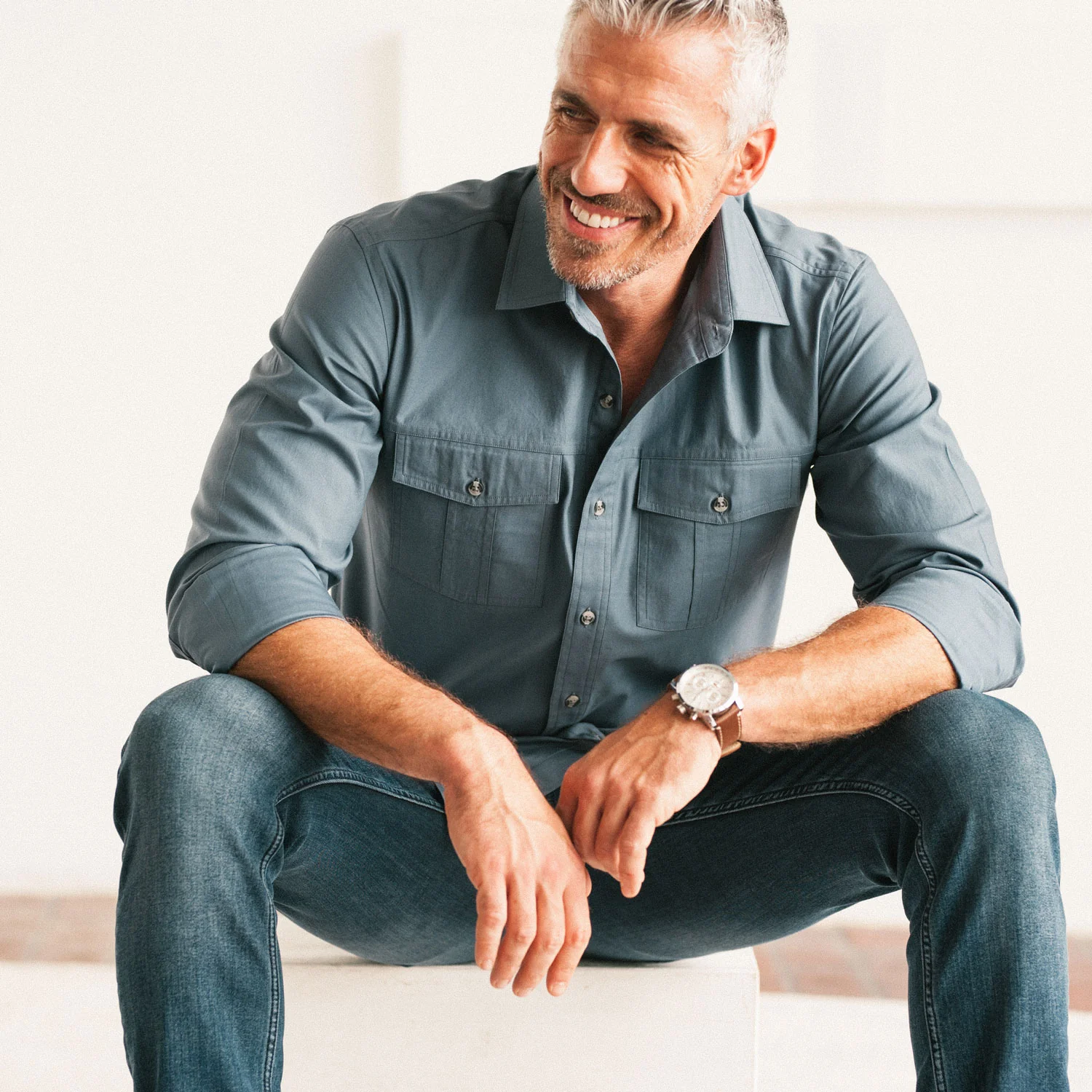 Primer Utility Shirt – Stone Blue Mercerized Cotton - Image 4