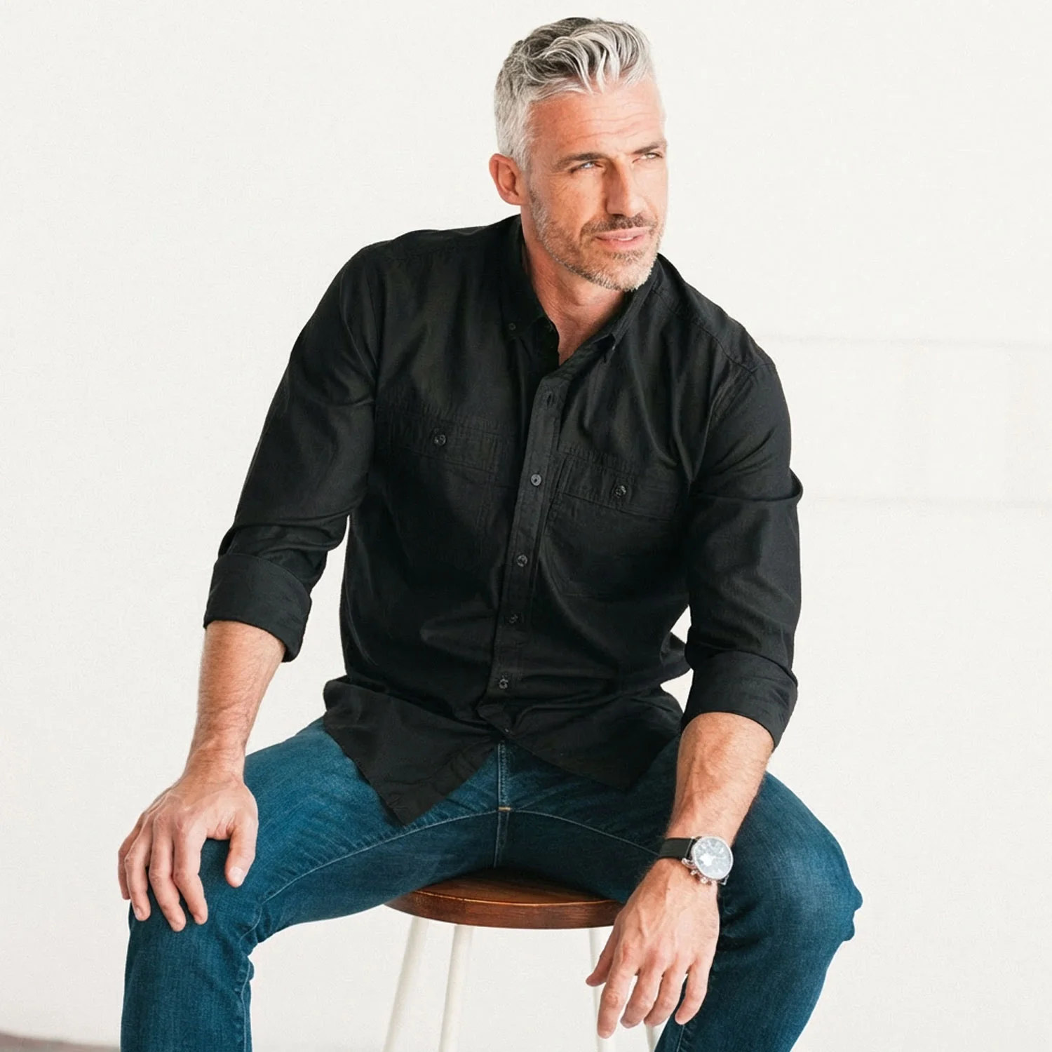 Rogue Utility Shirt – Jet Black Cotton Twill - Image 4