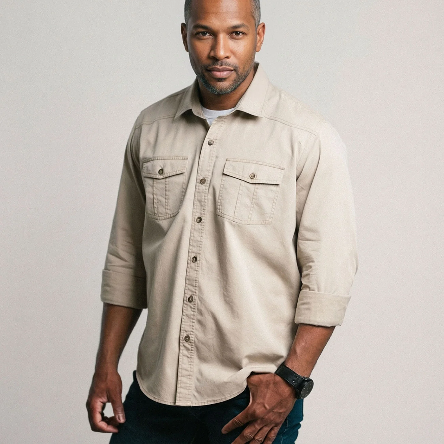 Shepherd Western Shirt – Desert Stone Cotton Twill - Image 4