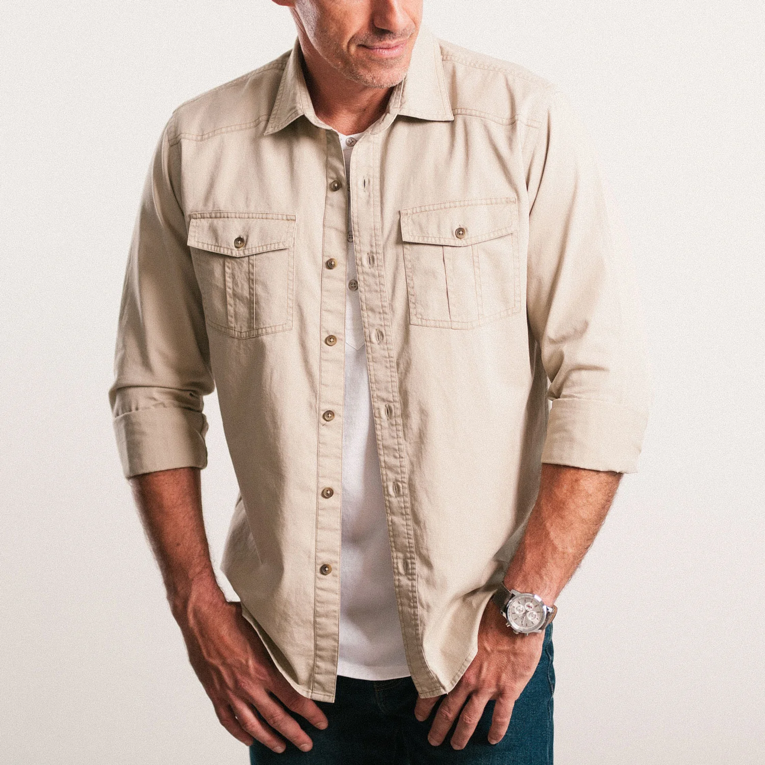 Shepherd Western Shirt – Desert Stone Cotton Twill - Image 5