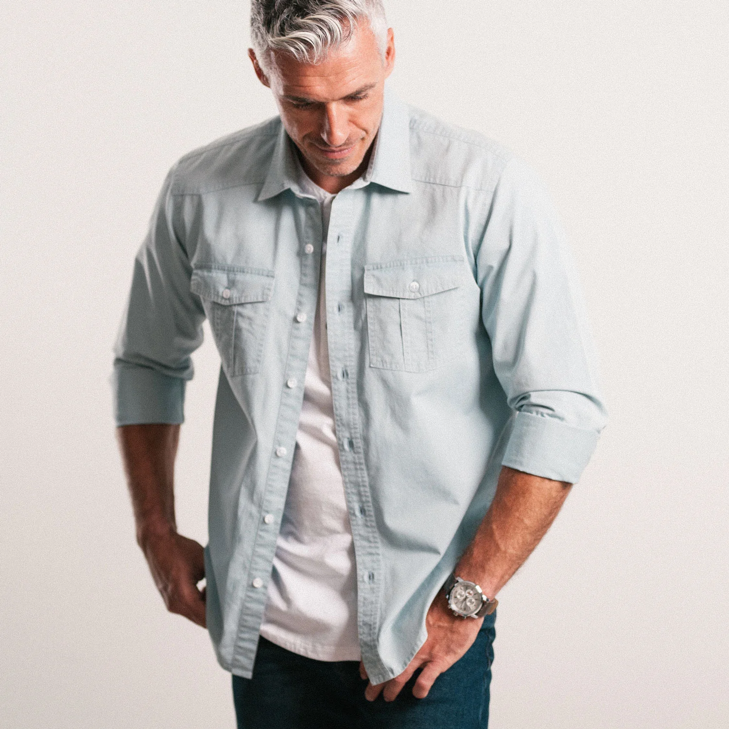 Shepherd Western Shirt – Light Blue Cotton Twill - Image 4