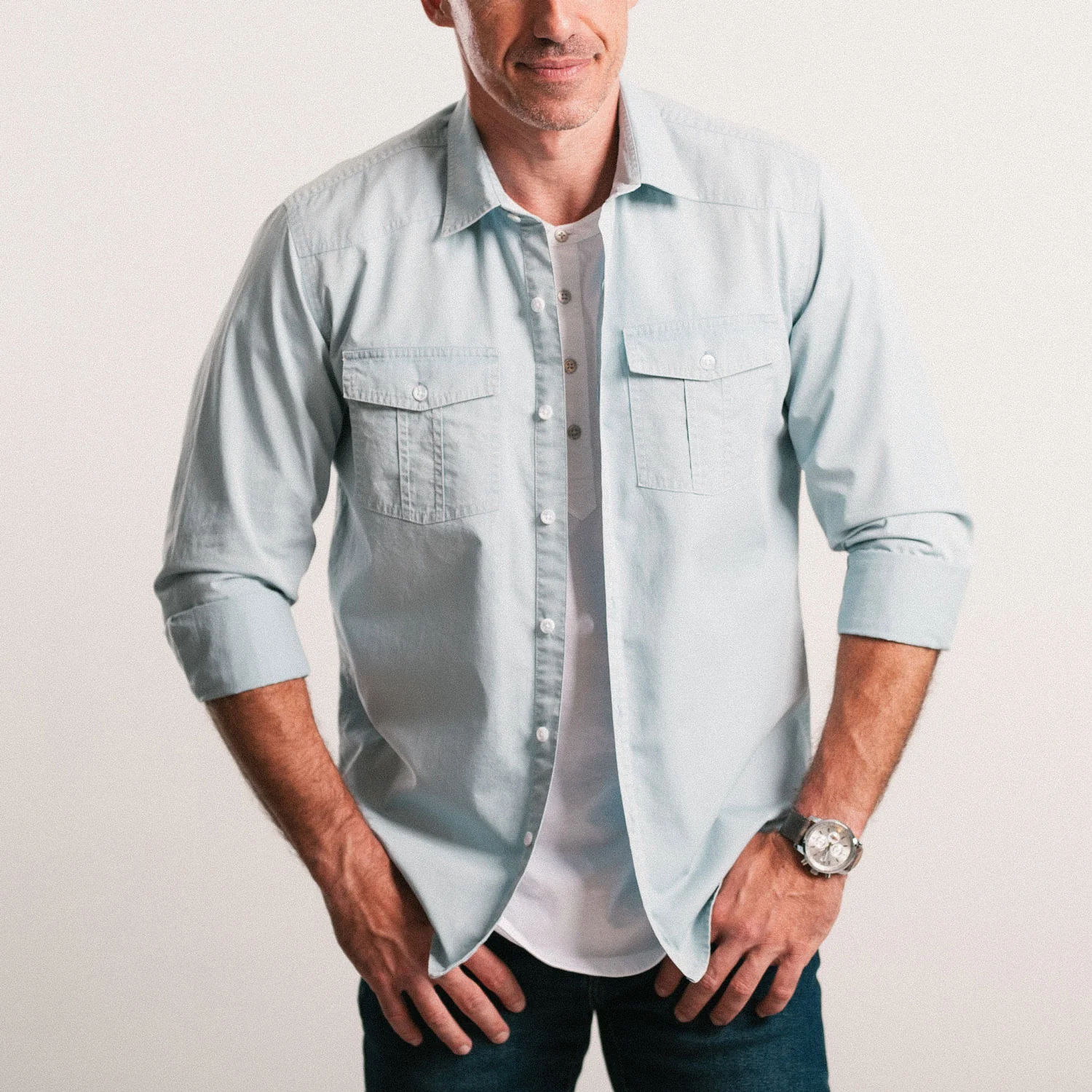Shepherd Western Shirt – Light Blue Cotton Twill - Image 6