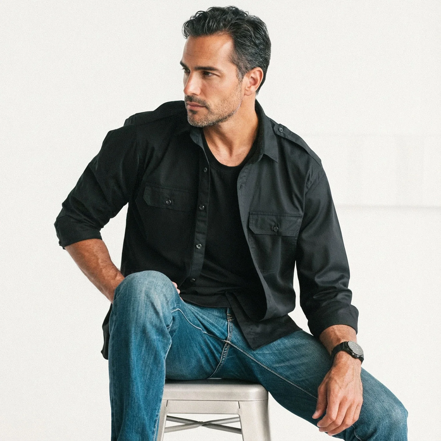 Smith Utility Shirt – Black Cotton Twill - Image 4