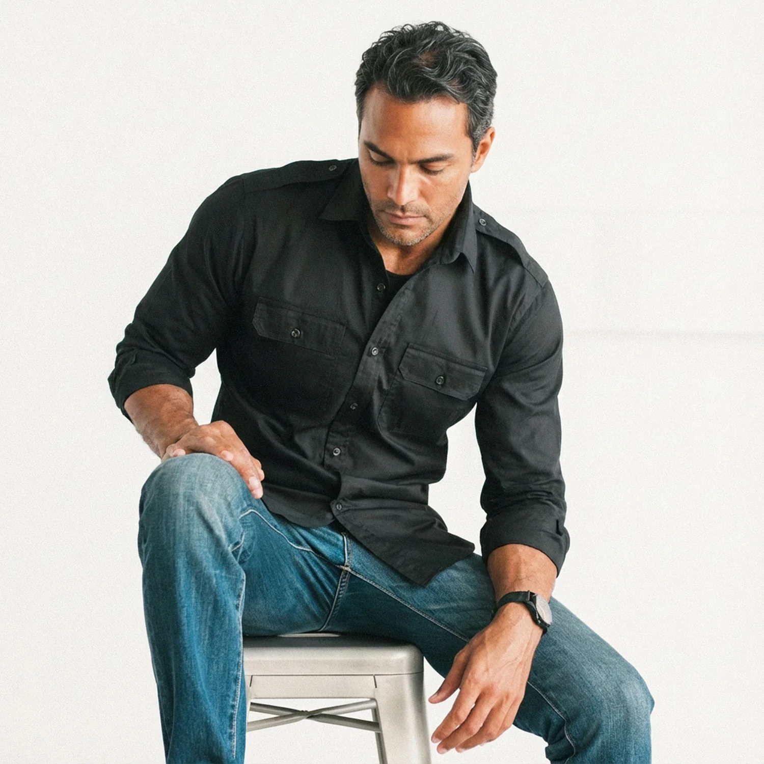 Smith Utility Shirt – Black Cotton Twill - Image 5