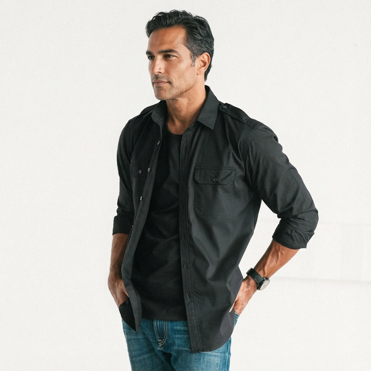 Smith Utility Shirt – Black Cotton Twill - Image 7