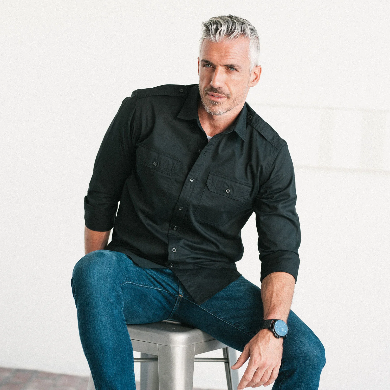 Smith Utility Shirt – Black Cotton Twill - Image 8
