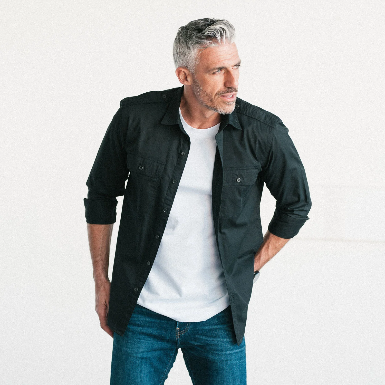 Smith Utility Shirt – Black Cotton Twill - Image 9