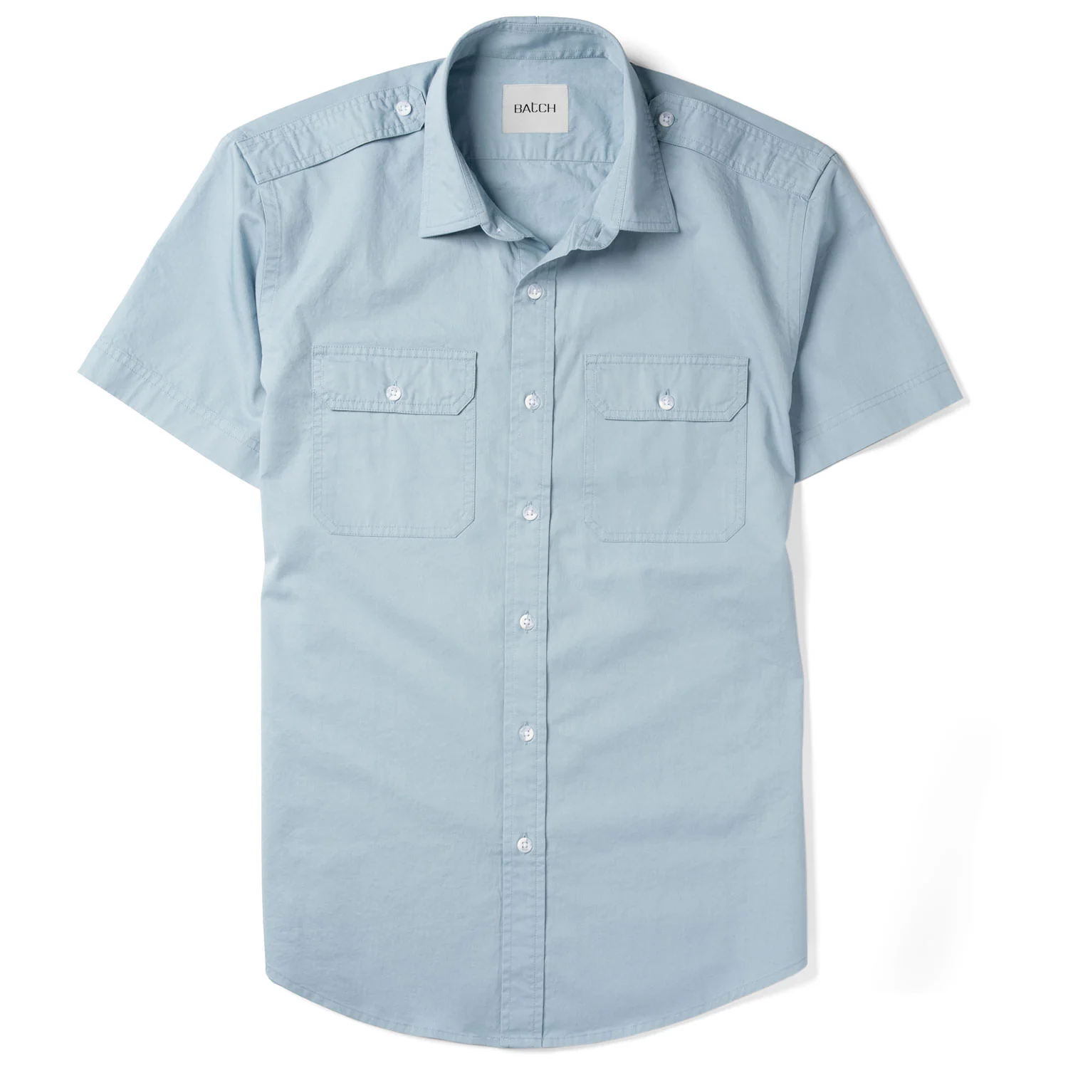 Smith Utility Short Sleeve Shirt – Light Blue Cotton Twill - Image 2