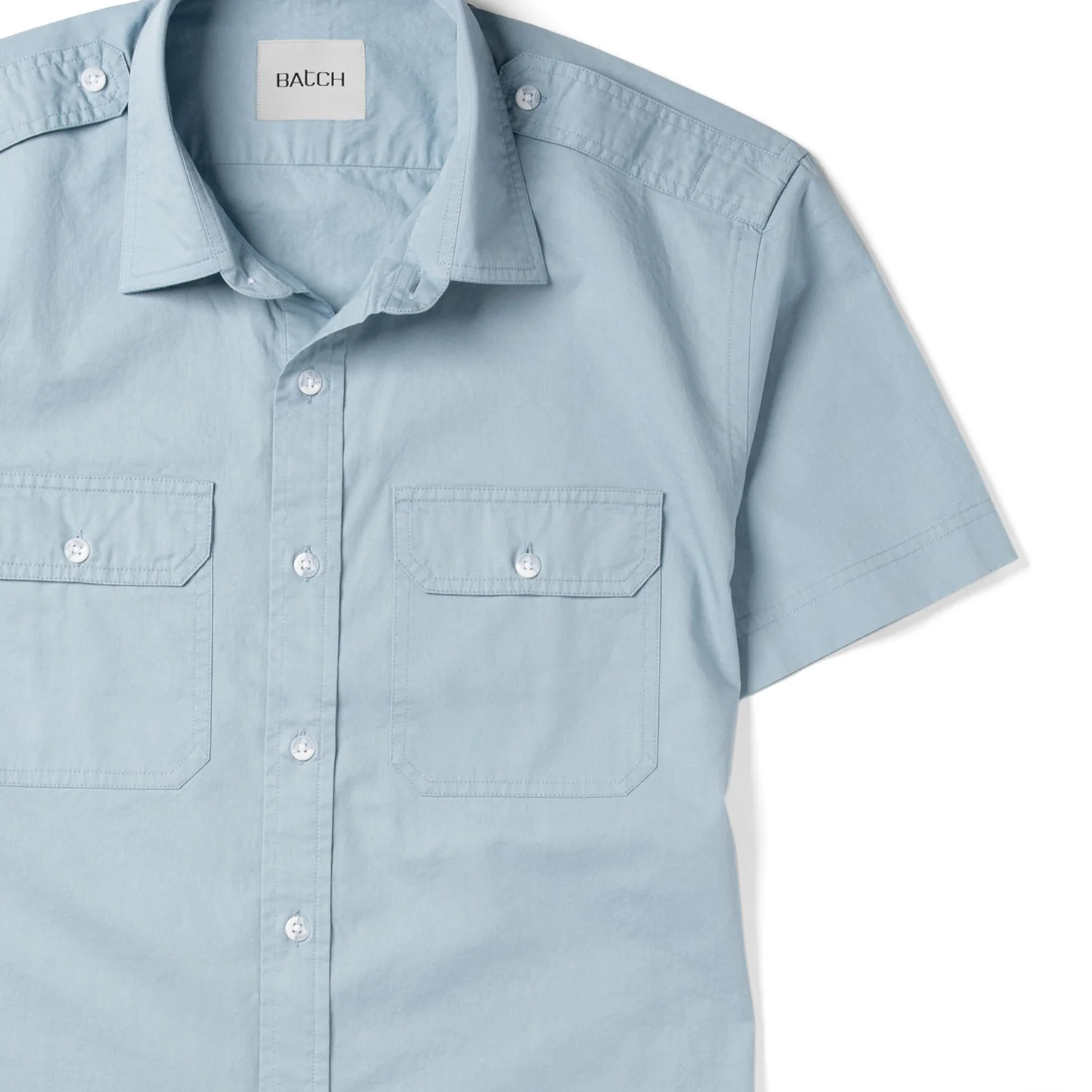 Smith Utility Short Sleeve Shirt – Light Blue Cotton Twill - Image 3