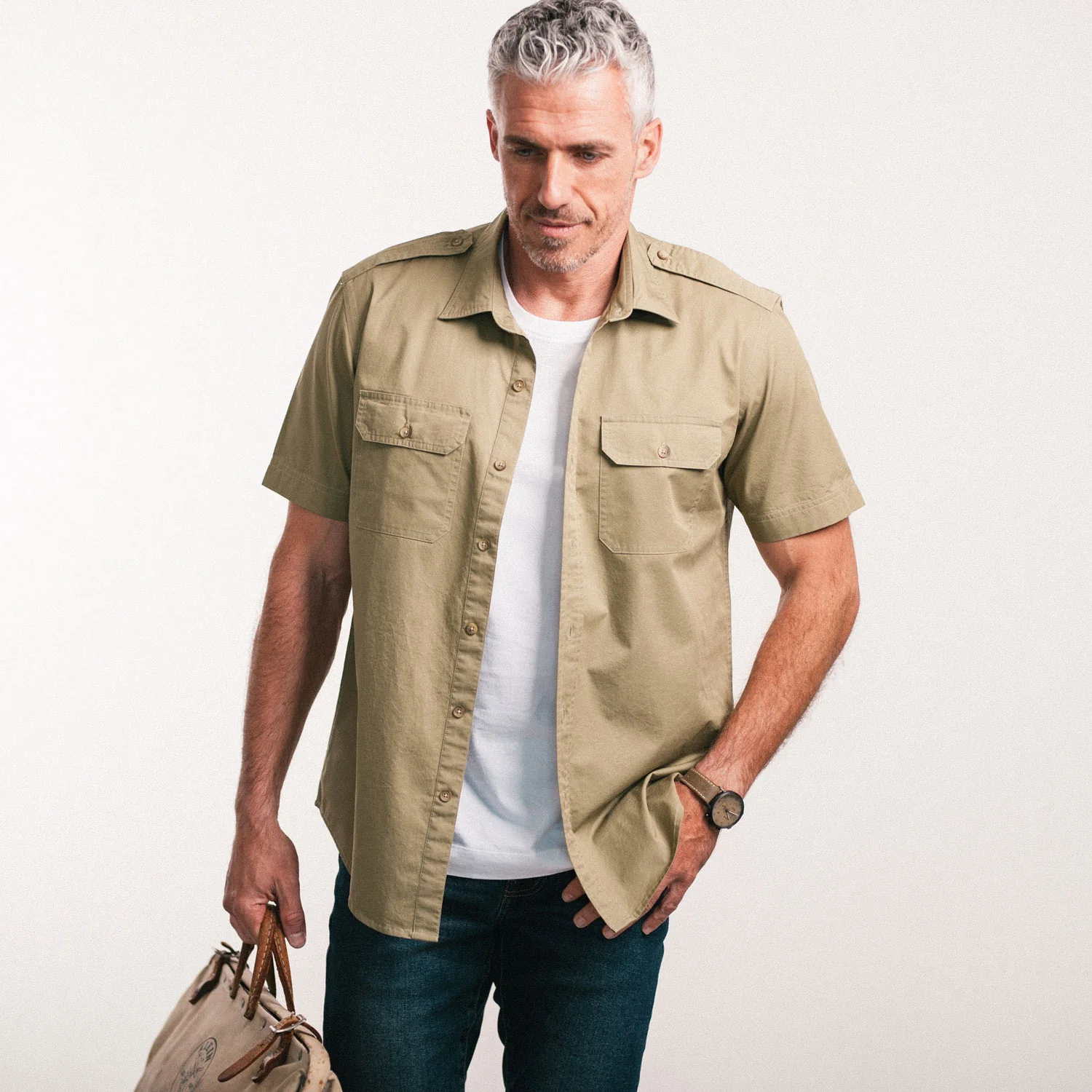 Smith Utility Short Sleeve Shirt – Light Fatigue Cotton Twill - Image 4