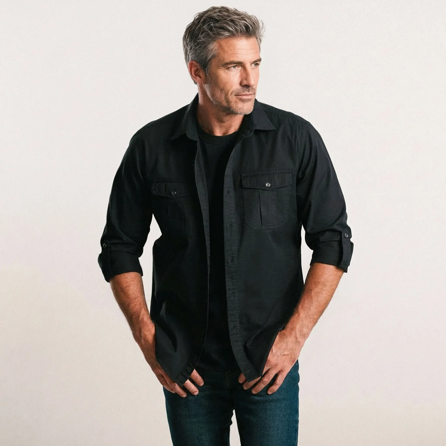 Work Utility Shirt – Black Cotton Twill