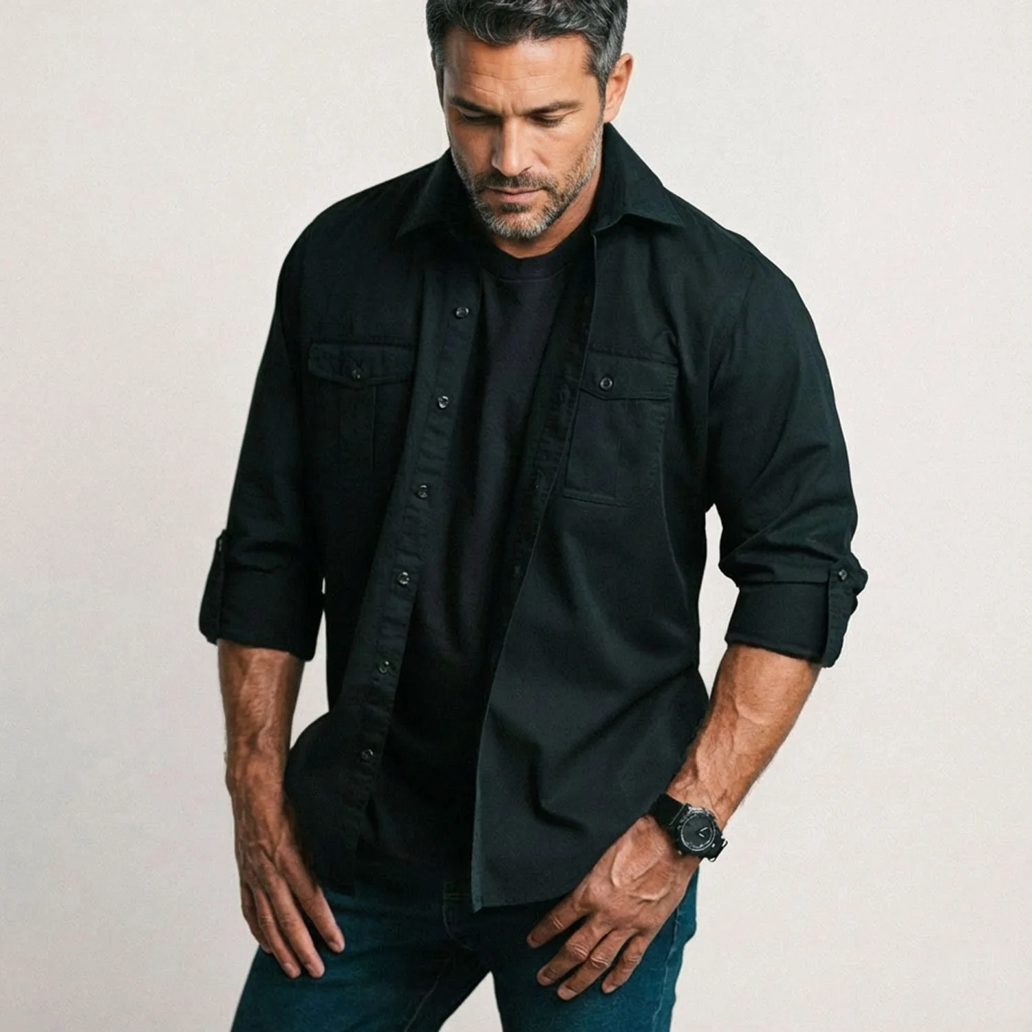Work Utility Shirt – Black Cotton Twill - Image 5