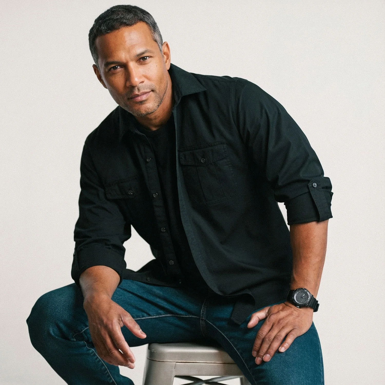 Work Utility Shirt – Black Cotton Twill - Image 6