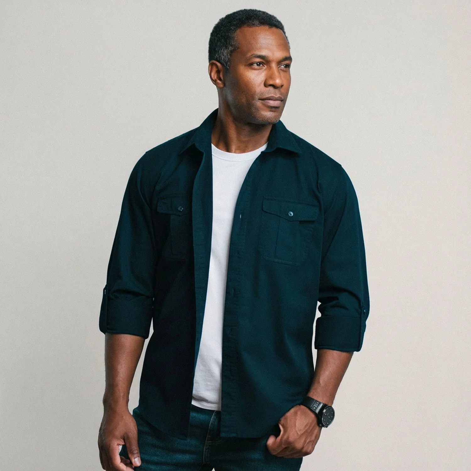 Work Utility Shirt – Dark Navy Cotton Twill - Image 6