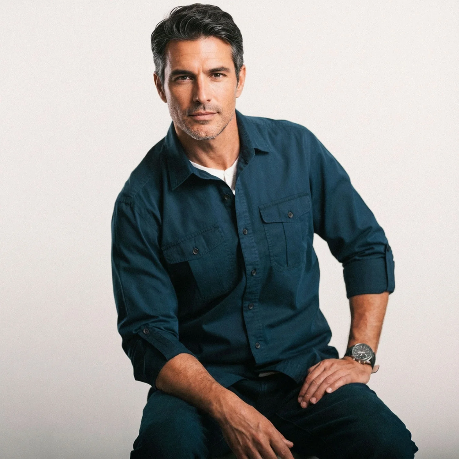 Work Utility Shirt – Dark Navy Cotton Twill - Image 8