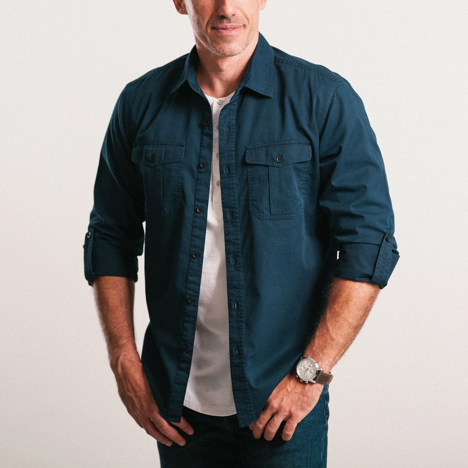 Work Utility Shirt – Dark Navy Cotton Twill - Image 9