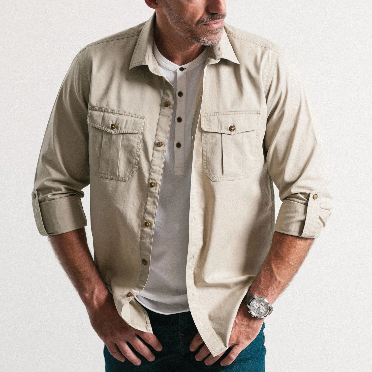 Work Utility Shirt – Desert Sand Cotton Twill - Image 13