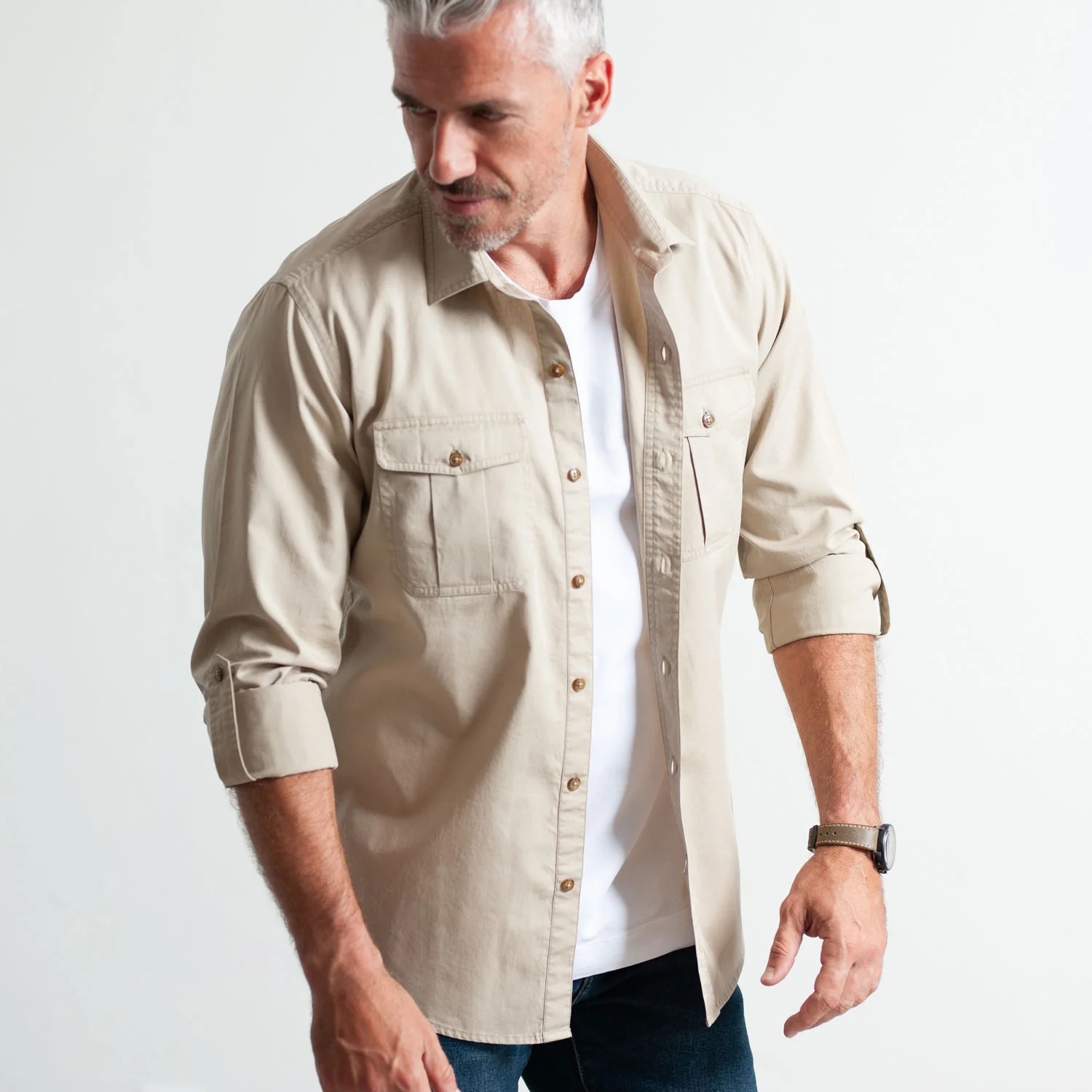 Work Utility Shirt – Desert Sand Cotton Twill - Image 7