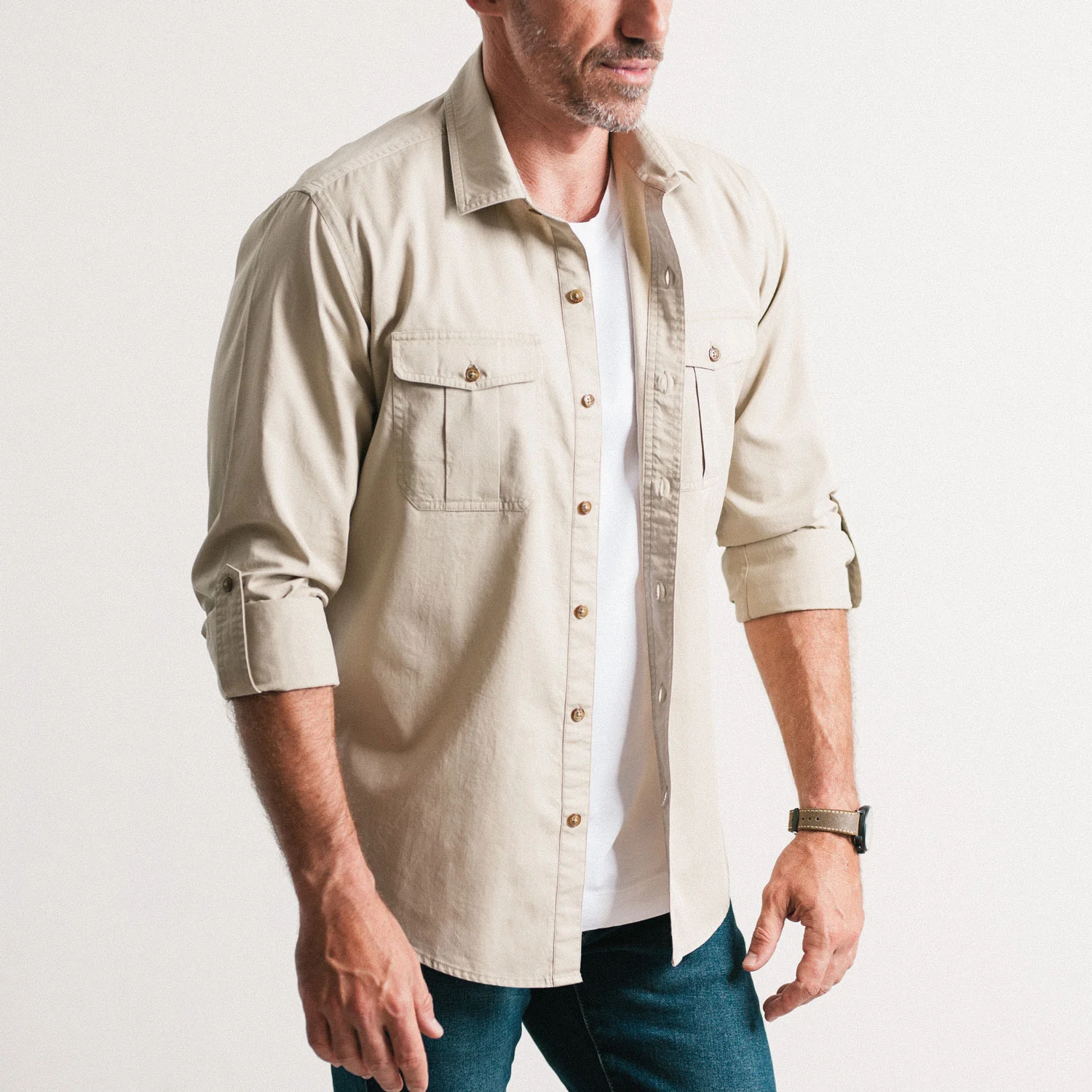 Work Utility Shirt – Desert Sand Cotton Twill - Image 8