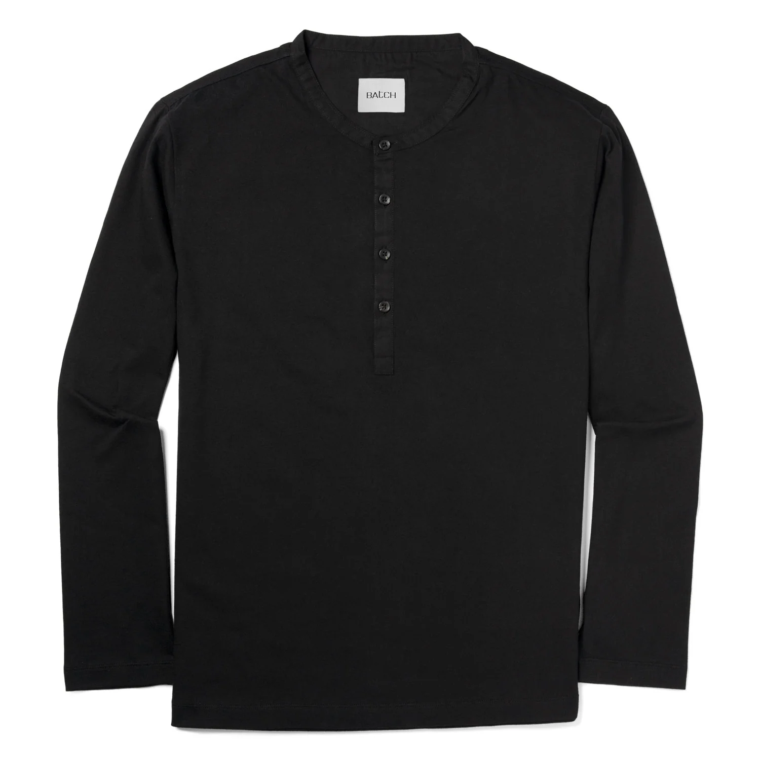Woven Placket Henley Shirt –  Black Cotton Jersey - Image 2