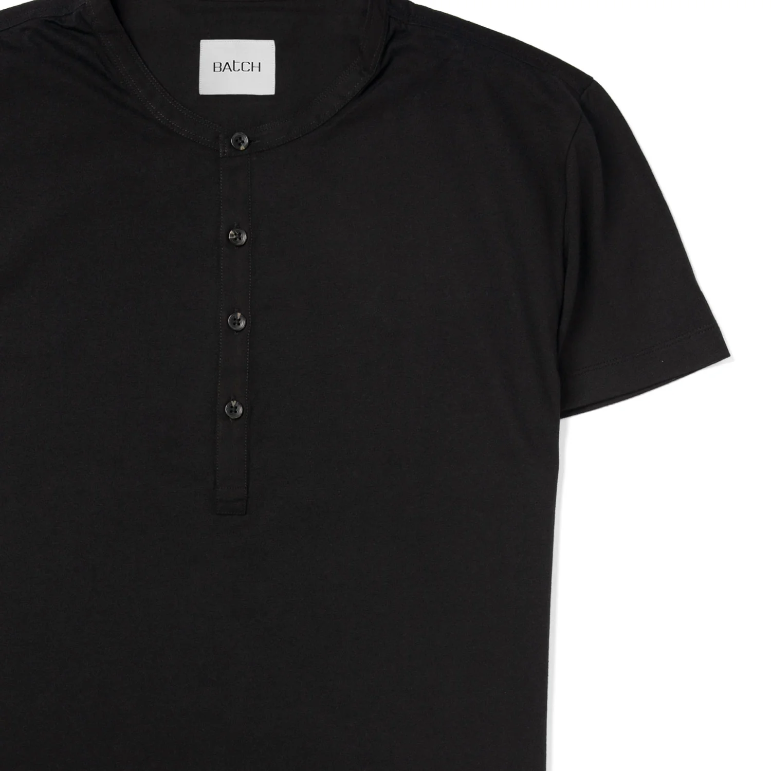 Woven Placket Henley Short Sleeve Shirt –  Black Cotton Jersey - Image 3