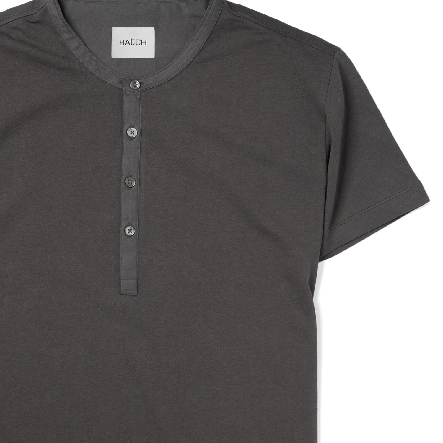 Woven Placket Henley Short Sleeve Shirt – Slate Gray Cotton Jersey - Image 3